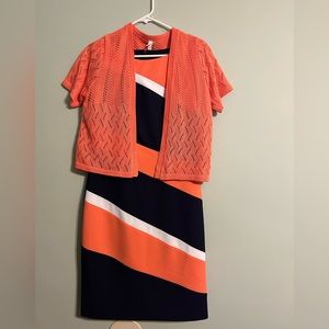NY Collection sweater Peach & Connected Apparel, White, Peach & Navy Dress-6.